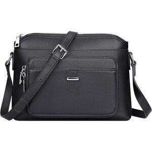 Genuine Leather Crossbody Black Bag for Women Small Handbag with Card Slots